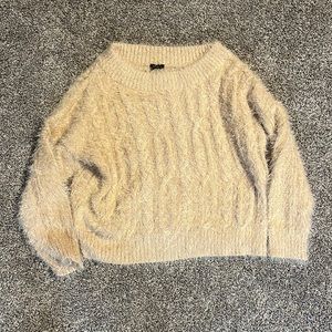 Nude fuzzy boat neck sweater